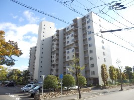 建物全体の北面の外観・正面の玄関面・駅から徒歩8分の好立地