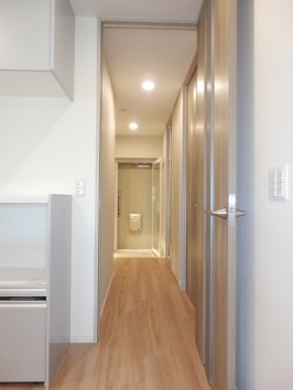 キッチンから玄関・すべての建具が天井までのハイドア