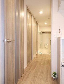 キッチンから玄関・すべての建具が天井までのハイドア