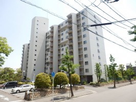 建物全体の北面の外観・正面の玄関面・駅から徒歩9分の好立地
