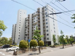 建物全体の北面の外観・正面の玄関面・駅から徒歩9分の好立地