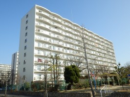 建物全体の南面の外観・定期的な大規模修繕で綺麗な外観